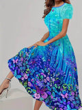 Trendy casual jurk met bijpassende bloemenprint, korte mouwen en ronde hals Nexora Store