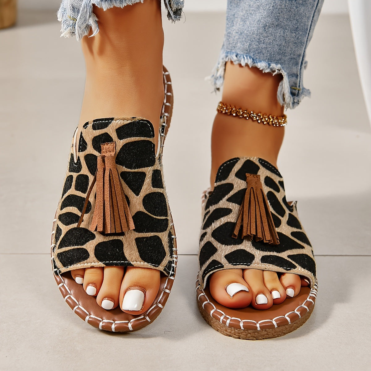 Platte sandalen met kwastjes voor dames Ritchy's Shop