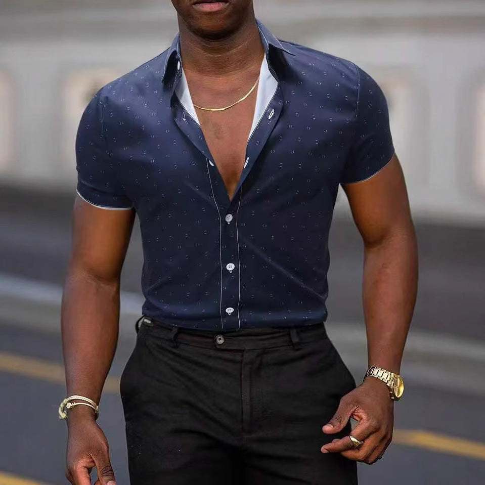 Ademend, rekbaar, dun, bedrukt herenoverhemd met korte mouwen Nexora Store