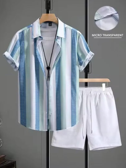 Casual Simple Revers Korte Mouw Shirt En Shorts Tweedelige Set Ritchy's Shop