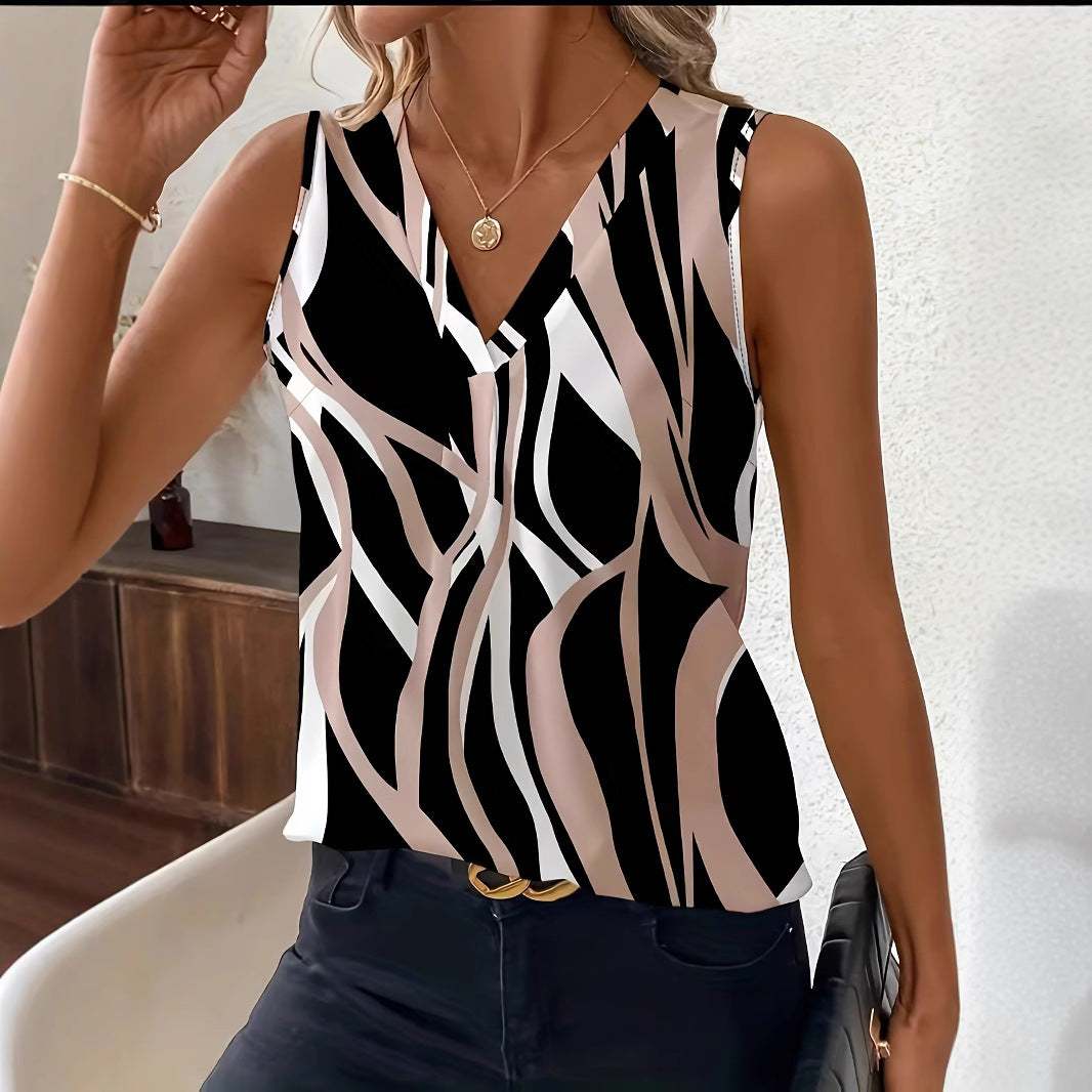 Mouwloos shirt met V-hals en onregelmatige print op de top Ritchy's Shop