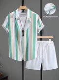 Casual Simple Revers Korte Mouw Shirt En Shorts Tweedelige Set Ritchy's Shop