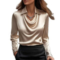 Dames Swing Collar Gedrapeerde Shirts & Blouses Elegante Effen Satijnen Kantoor Dames Top Pullover Lente Lange Mouw Casual Tops Mijn winkel