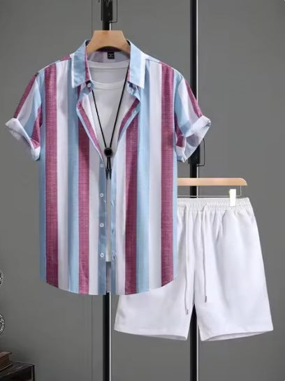 Casual Simple Revers Korte Mouw Shirt En Shorts Tweedelige Set Ritchy's Shop
