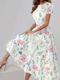 Trendy casual jurk met bijpassende bloemenprint, korte mouwen en ronde hals Nexora Store