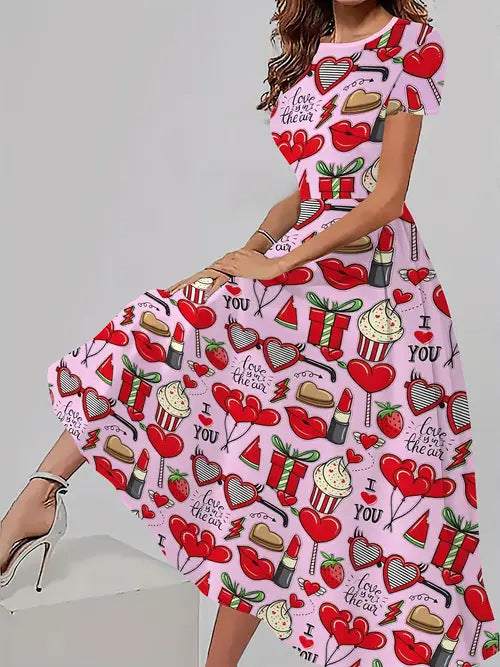 Trendy casual jurk met bijpassende bloemenprint, korte mouwen en ronde hals Nexora Store