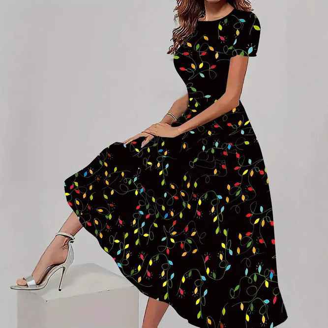 Trendy casual jurk met bijpassende bloemenprint, korte mouwen en ronde hals Nexora Store