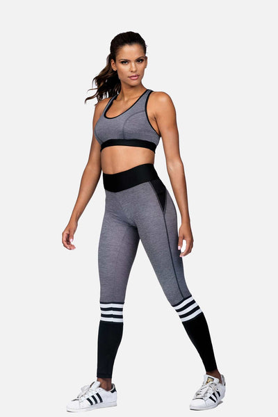 Black and gray sports bra L5165 with foam cups and wide back closure for stability and comfort.