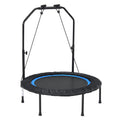 Trambulină de fitness pliabilă cu mâner reglabil și benzi de rezistență, cadru oțel, suprafață PP, suportă 150 kg, ideală pentru antrenamente acasă.