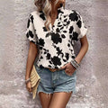 Grote bloemenprint V-hals vleermuismouwen casual los overhemd Nexora Store
