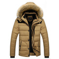 Heren bontjas winterjas beige dik fleece met bontkraag en ritssluiting