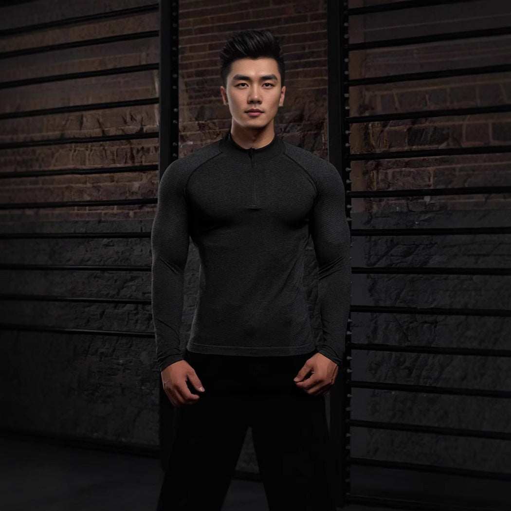 Naadloze lange mouwen rits training fitness outdoor sterke top slim fit Nexora Store