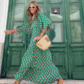 zomerse dames vintage groene bloemenjurk met lange mouwen en wijde rok