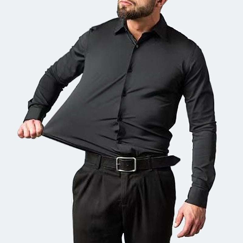 Men's black stretch long sleeve slim fit non-ironing shirt for work