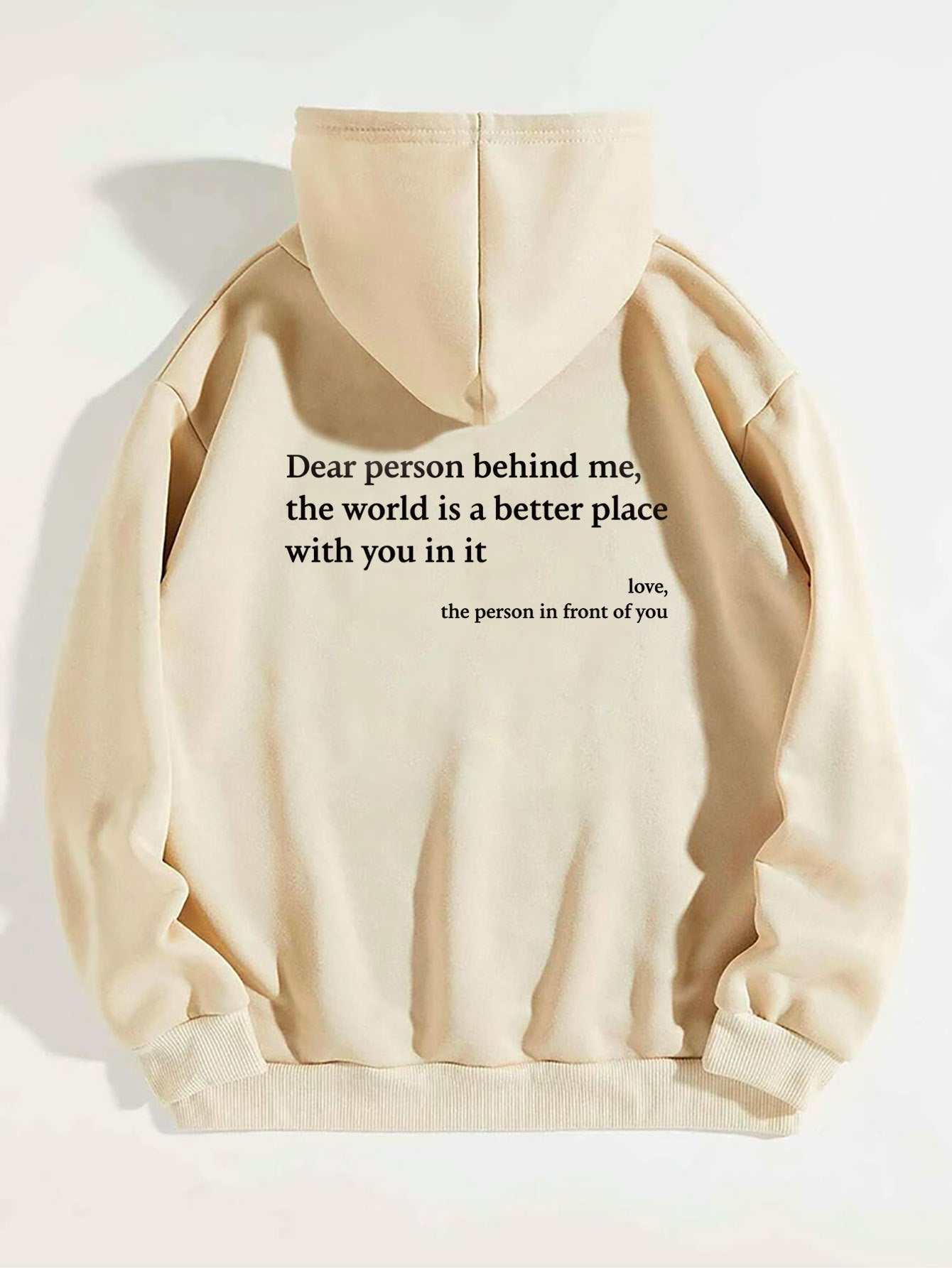 dames hoodie met pluche letters en kangoeroezak met liefdevolle print in beige kleur