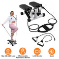 Fitness step machine with removable resistance bands, LCD monitor, compact steel design, and 150 kg weight capacity for full body home workouts