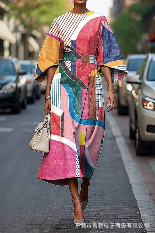 Vrouwelijke creatieve casual print elegante jurk Nexora Store