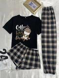 Driedelige pyjama voor dames, cartoon geruite shorts, broeken, huiskleding Nexora Store