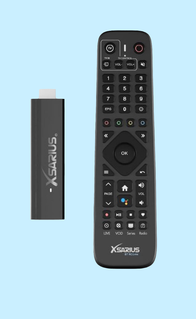 Xsarius AIR TV Stick 4K UHD Android 11 media player with remote control and wireless connectivity