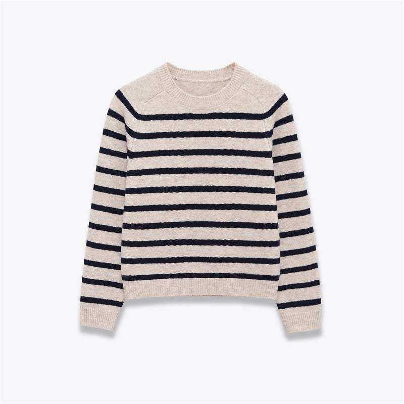 Women's Round Neck Loose Striped Knit Sweater Nexora Store