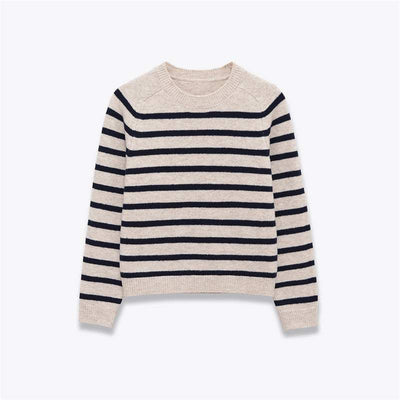 Women's Round Neck Loose Striped Knit Sweater Nexora Store