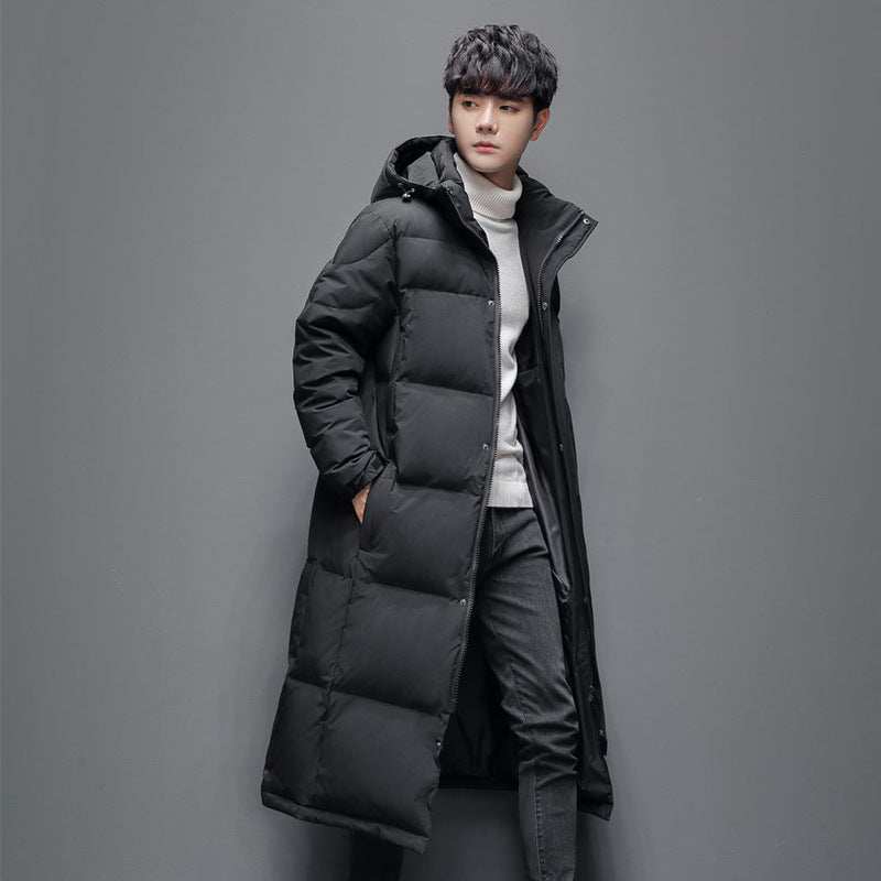 Long black padded winter coat with hood for men Chinese Drama Lovers style