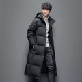 Long black padded winter coat with hood for men Chinese Drama Lovers style