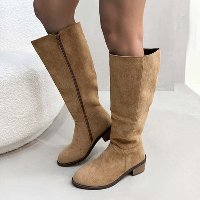 Chunky Heel Small Slim Suede Over The Knee Side Zipper Boots Nexora Store