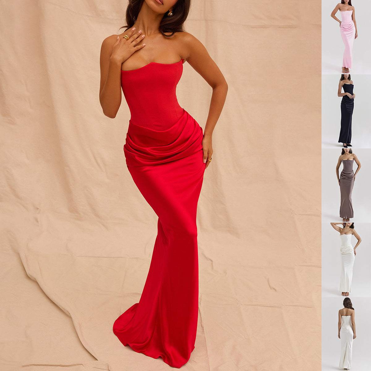 slanke tube top lange avondjurk zonder rug in rood elegante feestjurk voor vrouwen