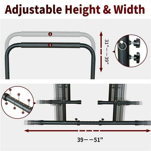 Adjustable height and width Power Tower pull-up bar for multifunctional fitness training