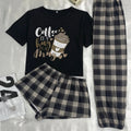 Driedelige pyjama voor dames, cartoon geruite shorts, broeken, huiskleding Nexora Store