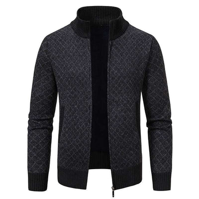 Thickened Plaid Print Jacket Cardigan Fashion Slim Fit Zipper Stand Collar Sweater Winter Men's Casual Long Sleeve Knitted Top Clothing Nexora Store