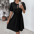 Retro gestreepte jurk met ronde hals en strik, veterjurk Nexora Store