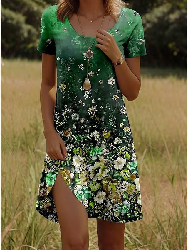 Print Element Ronde Hals Korte Mouw Jurk Nexora Store