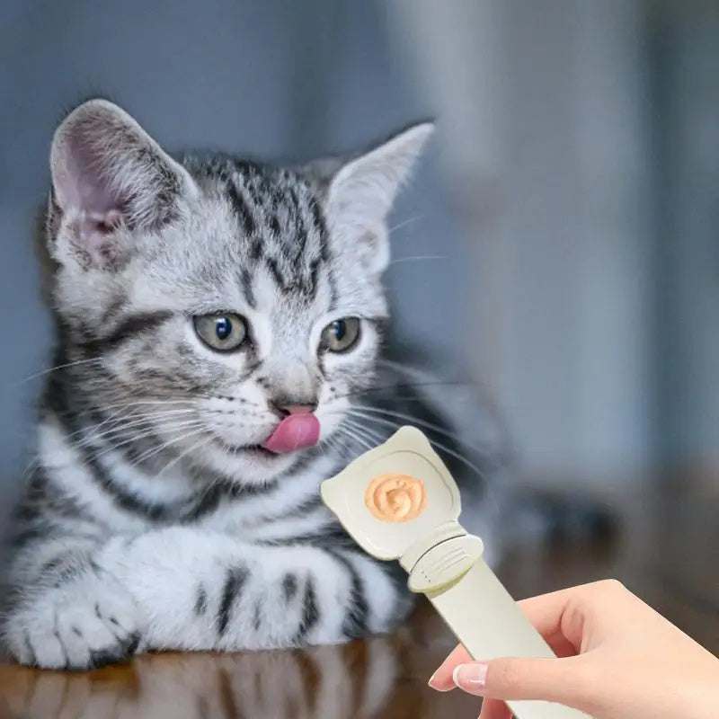 Kattenstripvoeder, kattenstrip Happy Spoon, kattenlepel voor nat voer, draagbare kattenvoerlepel, herbruikbare kattenstriplepel, likbare voerlepel voor huisdieren, accessoires voor kattenvoer, kattenstripknijplepel Nexora Store