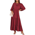 zomerse dames vintage lange rode jurk met 3/4 mouwen en strikdetail aan hals