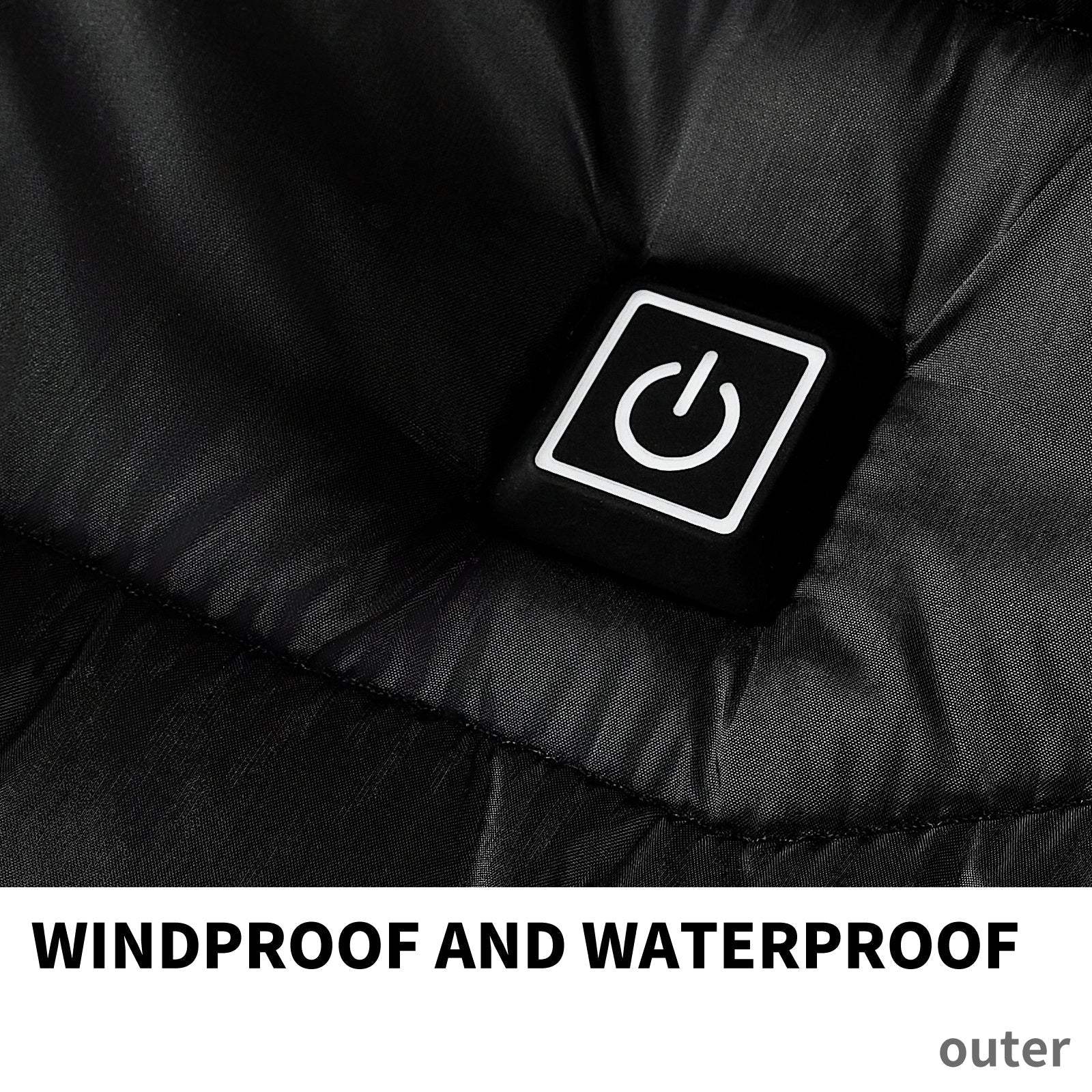 Elektrische verwarmde jas met winddichte en waterdichte technologie voor buitensporten zoals skiën.