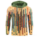Men's streetwear print set hoodie with colorful 3D digital pattern and green hood
