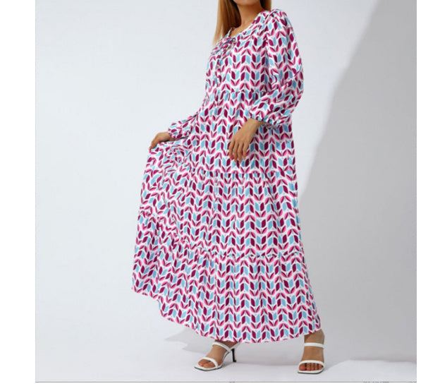 zomerse dames vintage jurk met bloemenmotief en lange mouwen