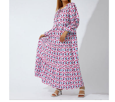 Zomerse dames vintage bedrukte bohemian jurk elegante dames casual losse V-hals korte mouwen lange jurken Nexora Store
