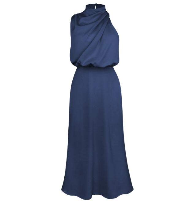 Donkerblauwe zomerjurk zonder mouwen van polyester, stijlvol en comfortabel