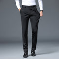 Black draping slim-fit stretch casual pants for men with straight legs