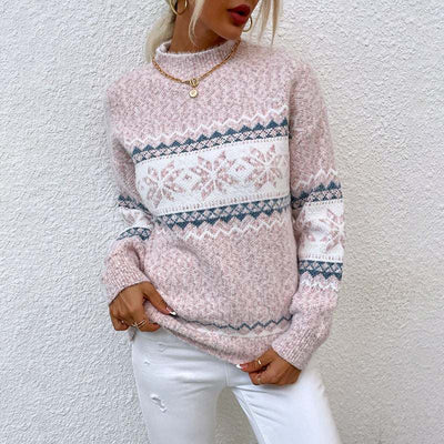 Winter Snowflake Sweater Fashion Half Turtleneck Pullover Knitted Tops Women's Christmas Clothing Nexora Store