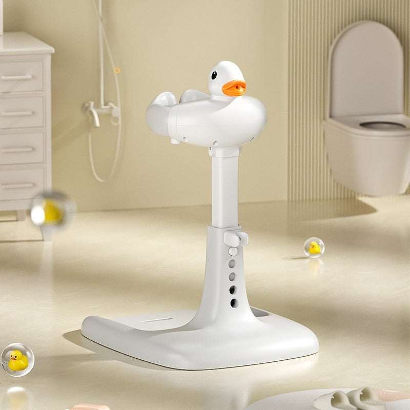 Baby staand badstandaard met eendvormig zwemplatform in wit en kaki, gemaakt van PP materiaal