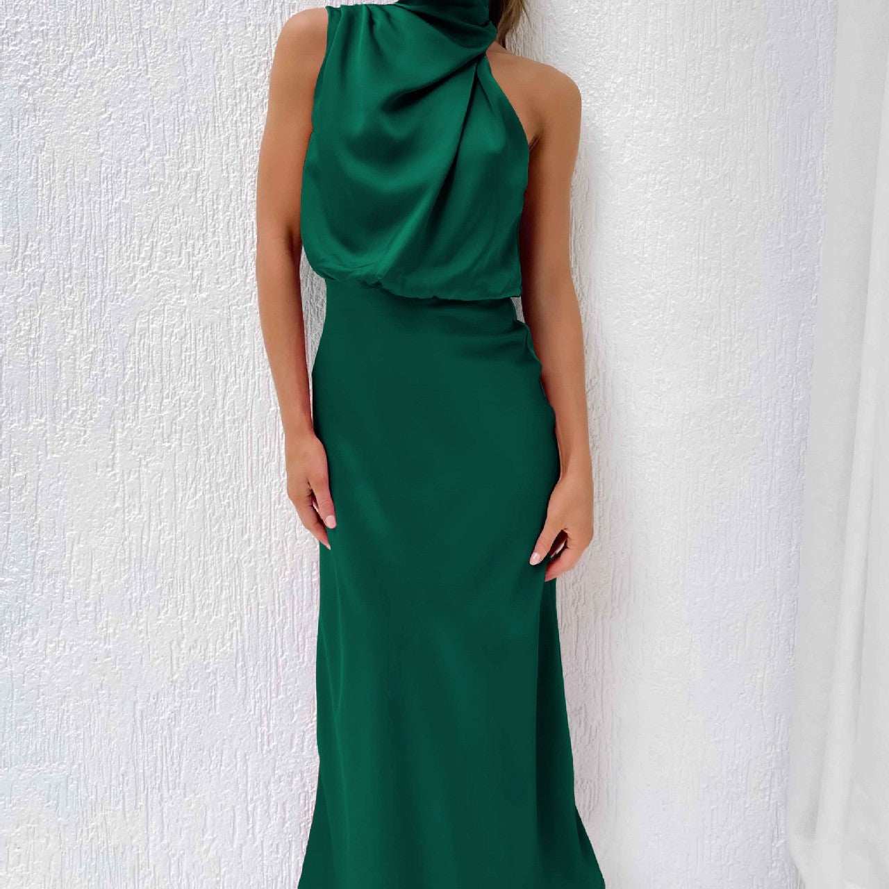 Dames groene zomerjurk zonder mouwen, stijlvolle en comfortabele polyester jurk voor warme dagen