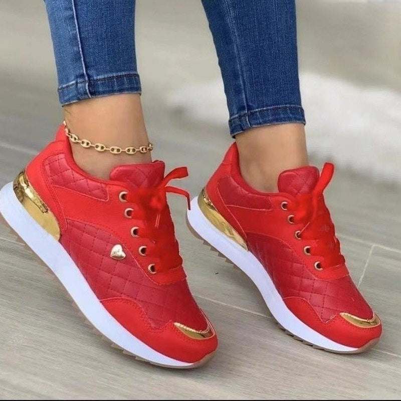 Geruite sneakers voor dames met patchwork veterschoenen en liefdesdecoratie Nexora Store