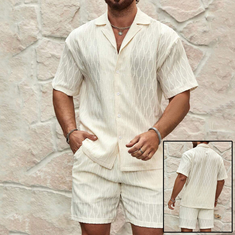 Heren Trainingspakken Zomermode Effen Los Casual Tweedelig Revers Knoop Shirt Shorts Strandvakantie All-match Outfits Mannelijk Ritchy's Shop