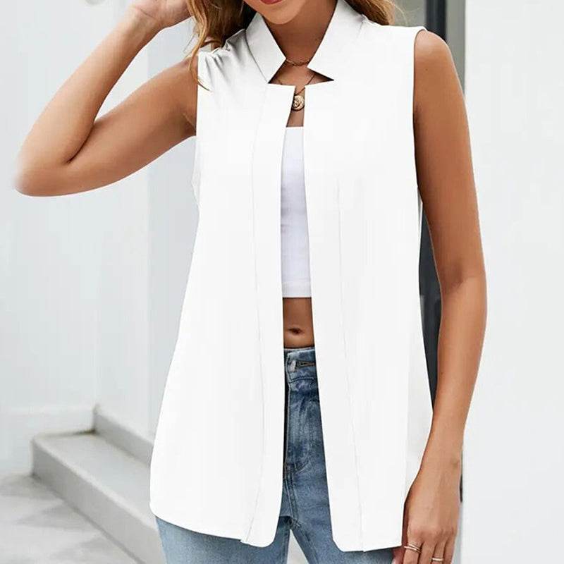 Elegante effen mouwloze vestcardigan voor dames - opstaande kraag zomeroutfit Ritchy's Shop