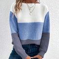Pullover Knitted Sweater Fashion Round Neck Splicing Knitwear Loose Top Women's Clothing Nexora Store