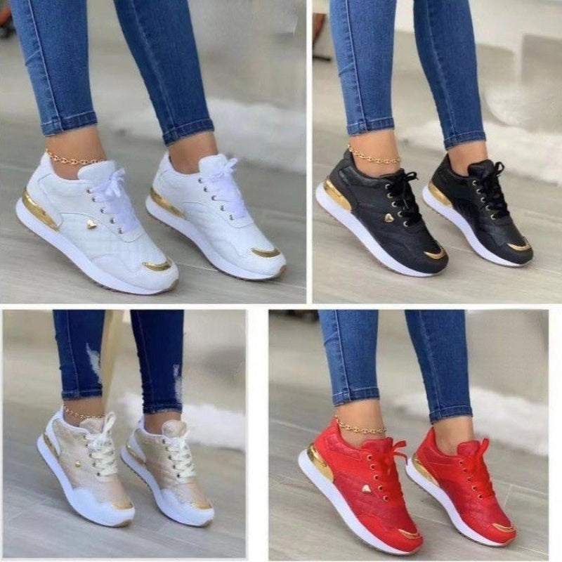 Geruite sneakers voor dames met patchwork veterschoenen en liefdesdecoratie Nexora Store
